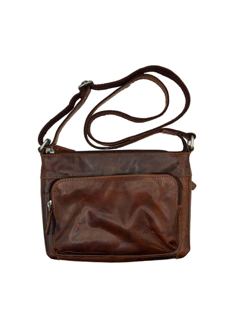 Jack Georges Voyager Mini City Leather Crossbody Bag Brown Natural Patina